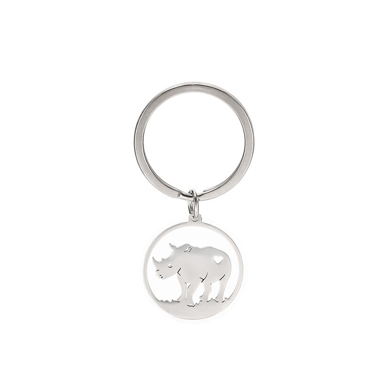 Wholesale Cartoon Simple Drawing Cute Ring Hollow Rhino Stainless Steel Keychain